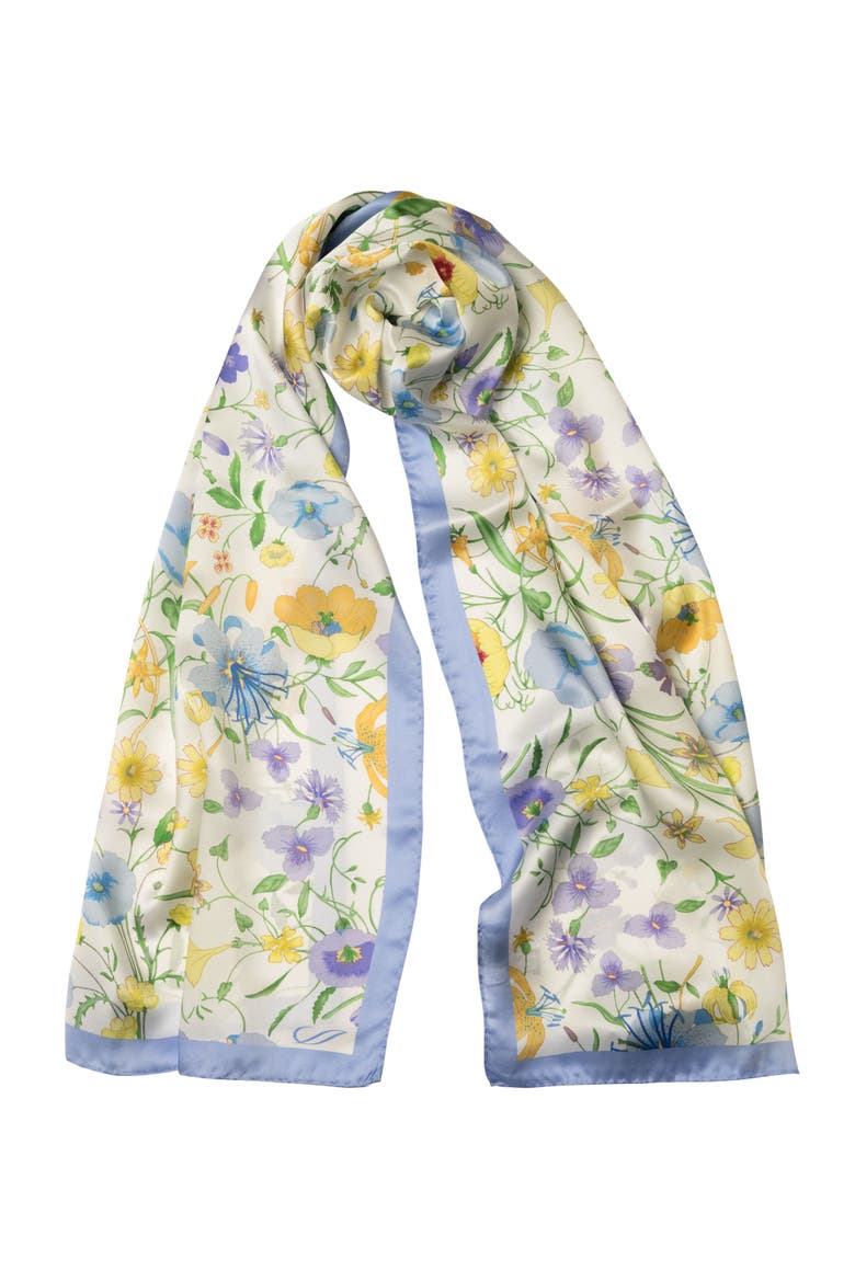 Primavera - Long Satin Silk Scarf for Women, Main, color, Perwinkle