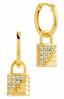 Sterling Forever Lilian Cubic Zirconia Lock Hoop Earrings
