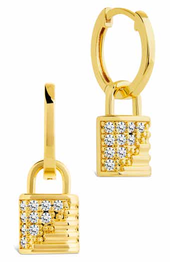 Sterling Forever Lilian Cubic Zirconia Lock Hoop Earrings