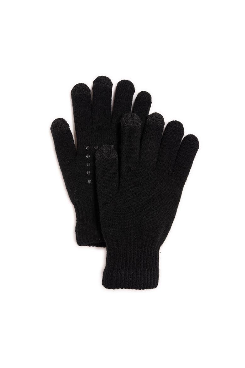 Women's Double Layer Knit Touchscreen Gloves, Main, color, Ebony
