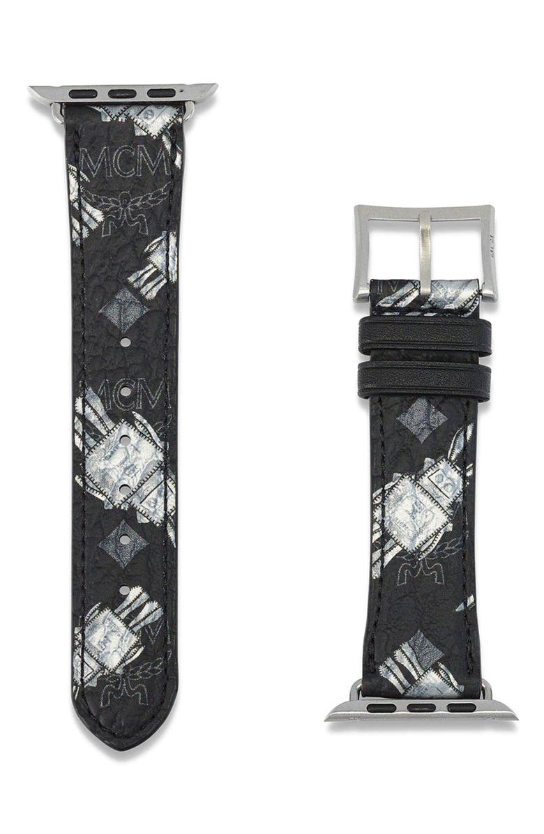 MCM 42-49mm Apple Watch Band in Rabot Rabot Visetos, Alternate, color, Black