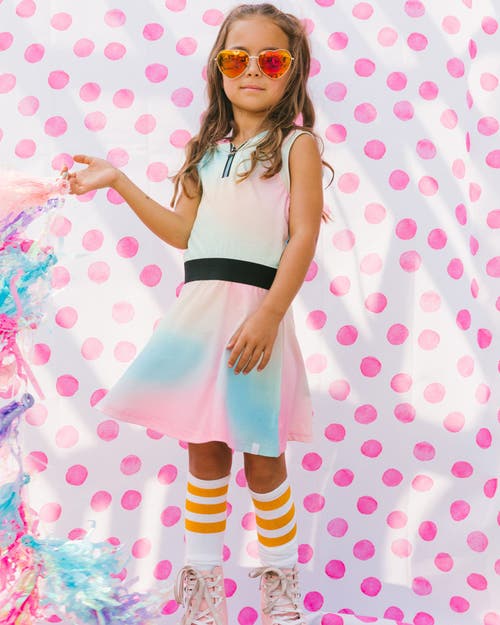 Deux Par Deux Girls' Hooded Dress With Elastic Waist - Big Kid In Multicolored Tie Dye