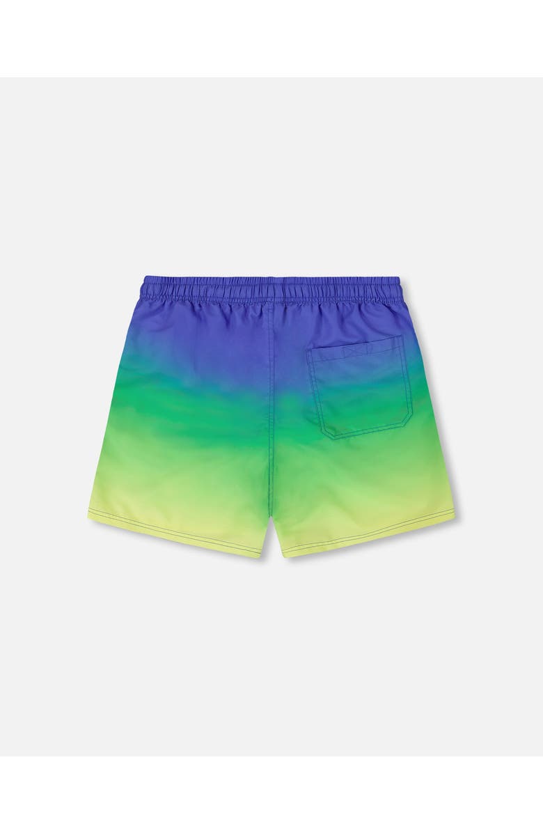 Deux par Deux Men's Swim Trunks Blue, Green, And Lime Gradient, Alternate, color,