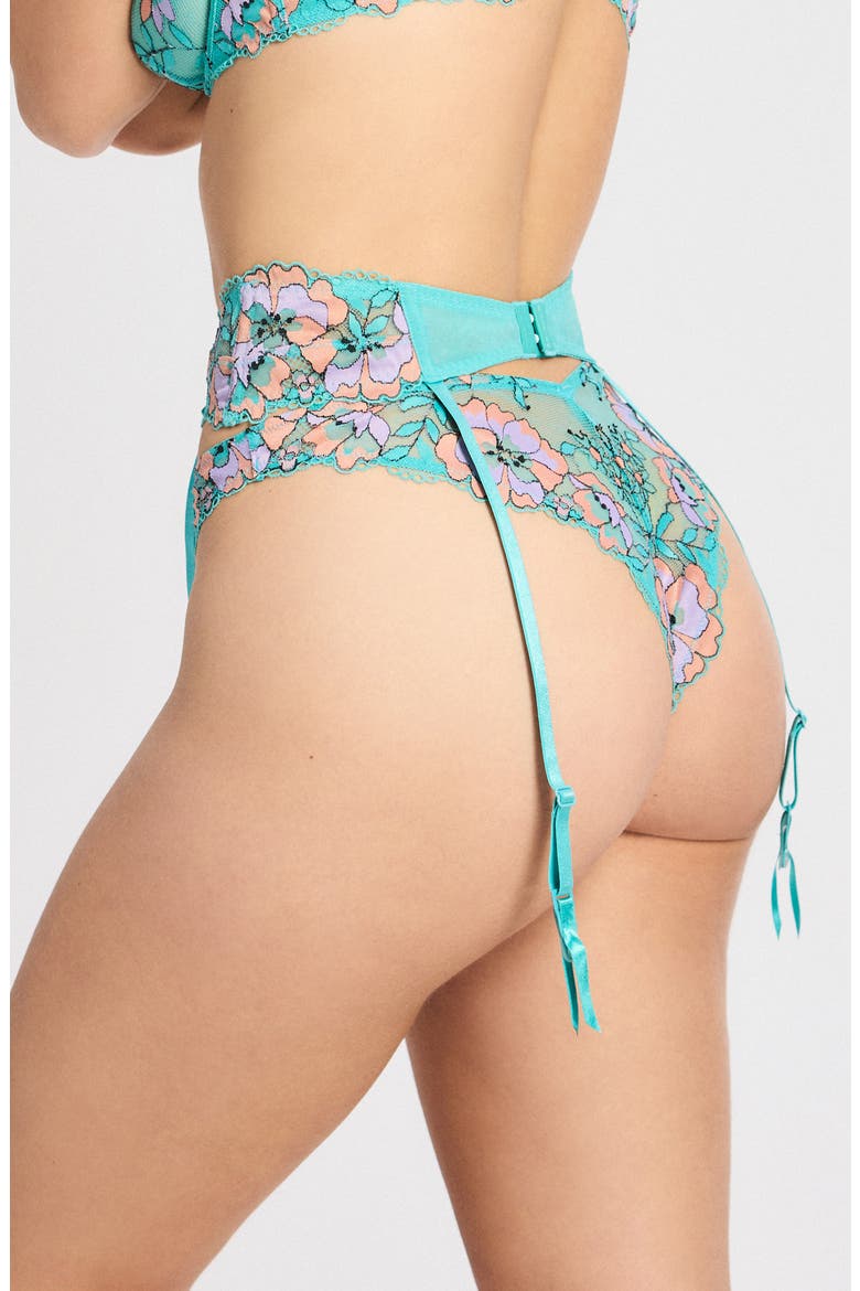 Floral Trip Lace Garter Belt, Alternate, color, TEAL THUNDER
