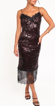 Petal & Pup Frida Lace Trim Sequin Midi Dress