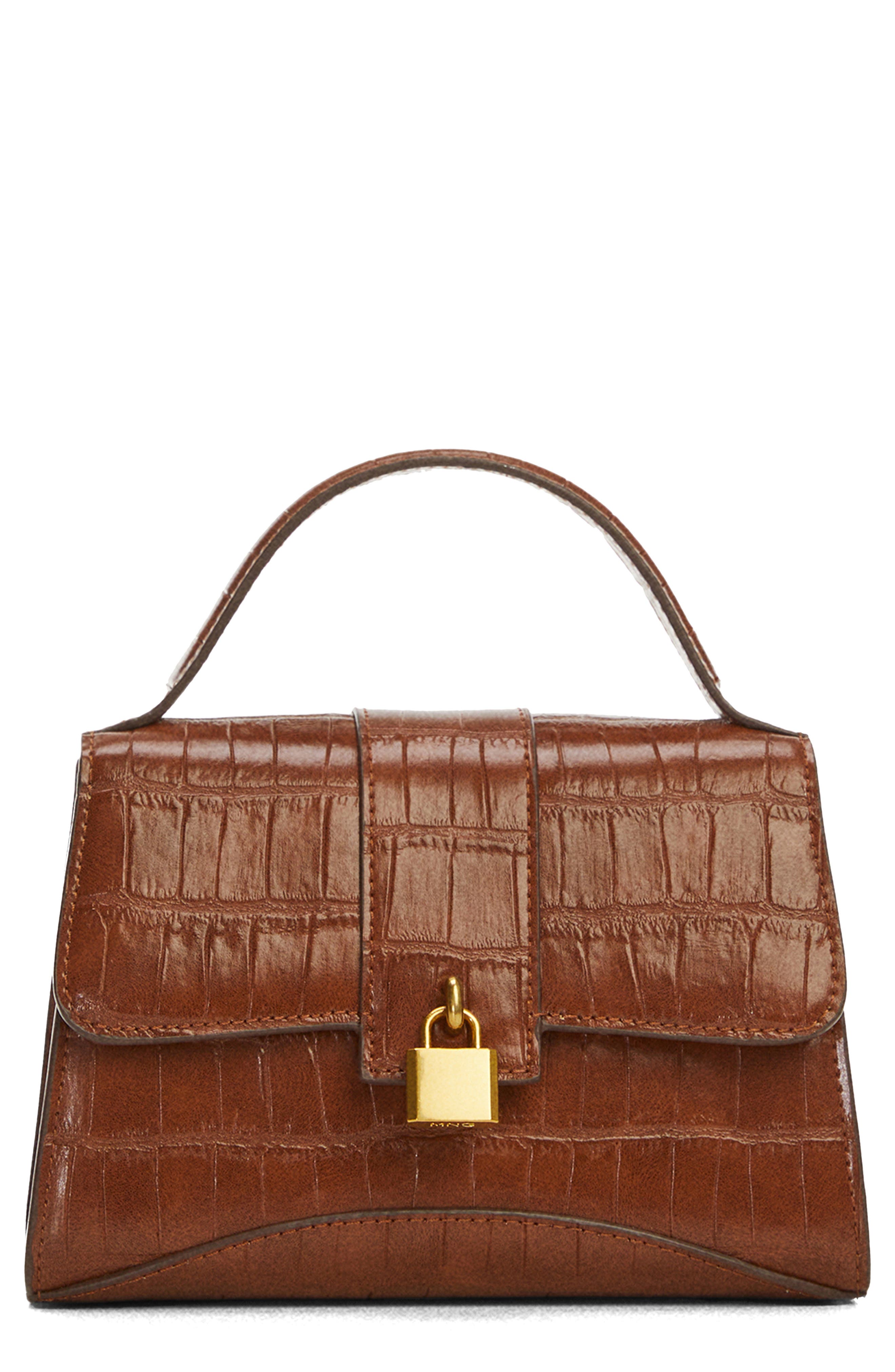 MANGO Padlock Croc Embossed Envelope Top Handle Bag, Main, color, 