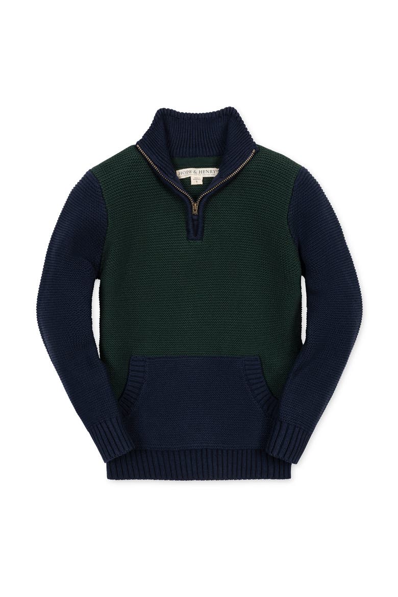 Kids' Organic Half Zip Kanga Sweater, Main, color, Navy and Deep Green