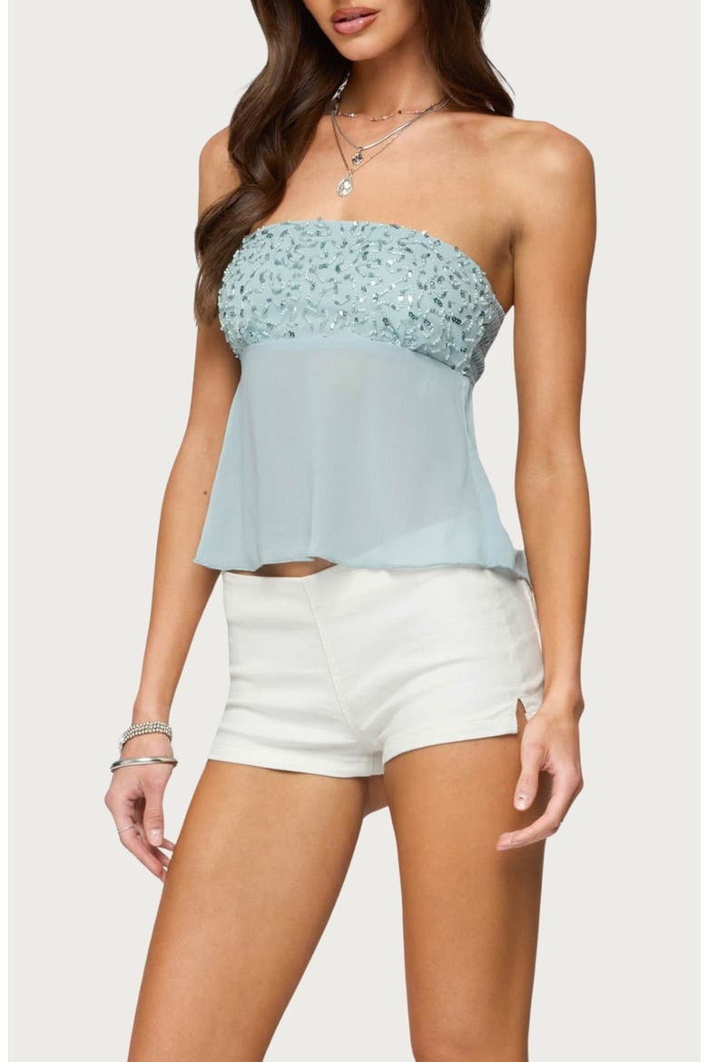 Beadie Strapless Chiffon Top, Alternate, color, LIGHT-BLUE