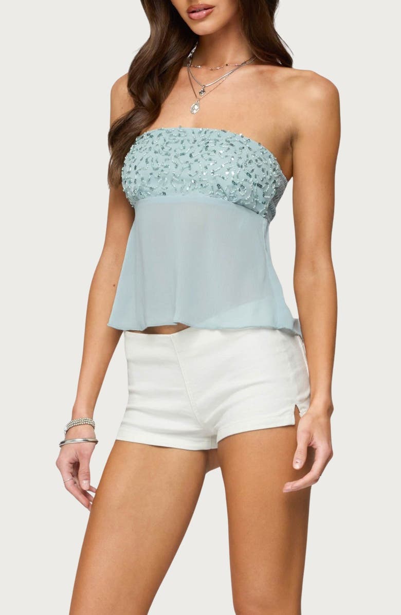 EDIKTED Beadie Strapless Chiffon Top, Alternate, color, Light-Blue