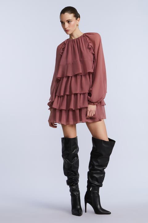 Chiffon Ruffle Mini Dress
