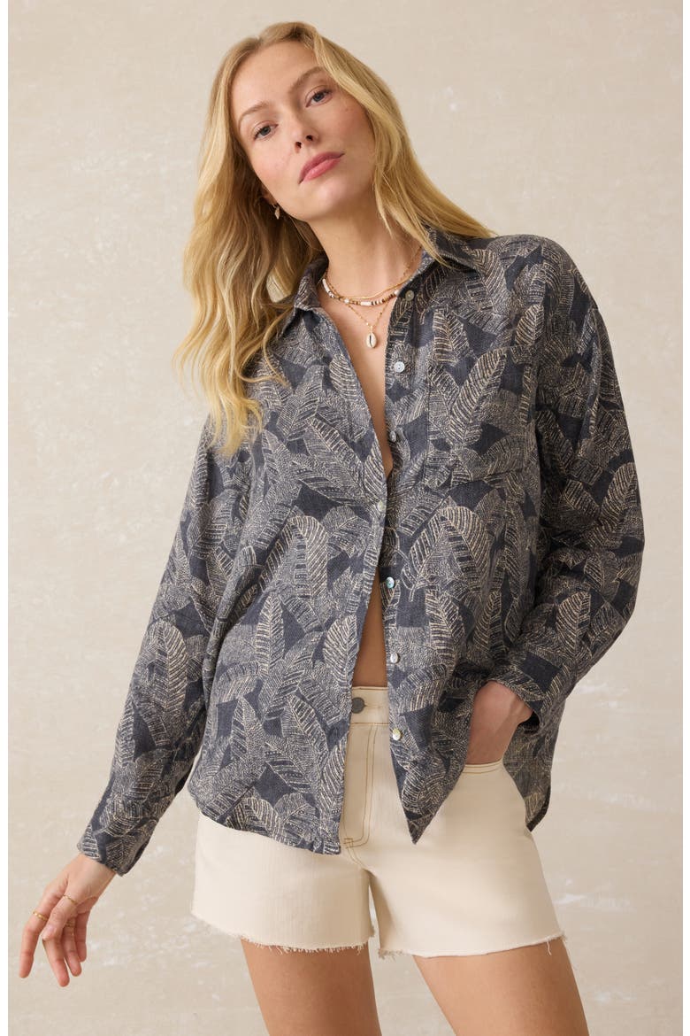 Palma Linen Shirt, Alternate, color, CHARCOAL BANANA LEAF