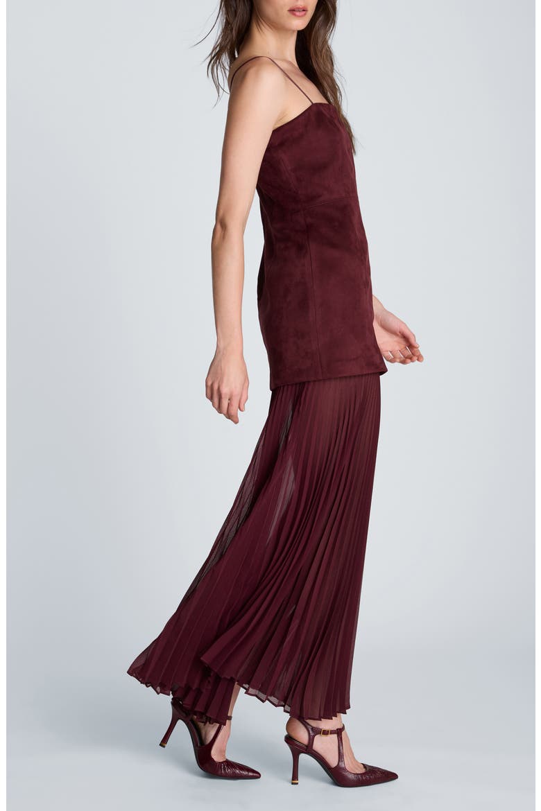Pleated Faux Suede Midi Dress, Alternate, color, SUGAR BEET