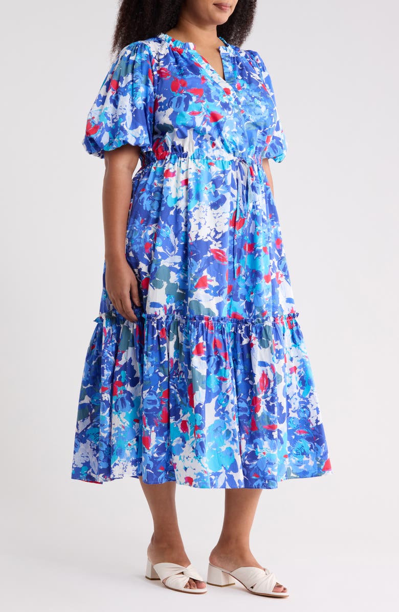 SUGARLIPS Floral Ginny Puff Sleeve Tiered Cotton Midi Dress, Alternate, color, 