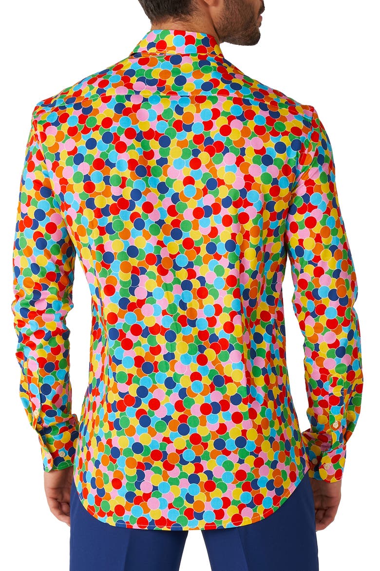 Confetteroni Stretch Button-Up Shirt, Alternate, color, RED/ GREEN/ BLUE/ YELLOW MULTI