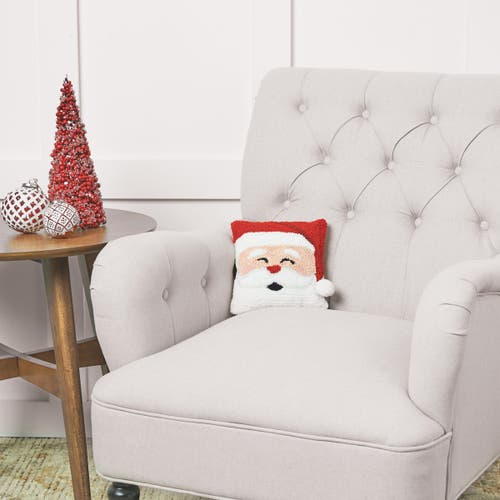 C & F Home C&f Home Happy Santa Claus Small/petite Christmas Hooked Accent Pillow, 8" X 8" In White