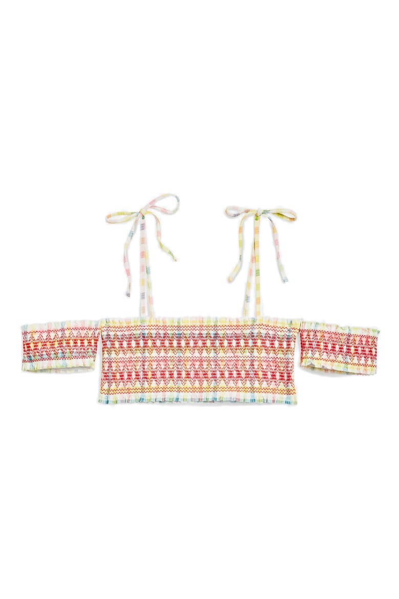 Check Bardot Bikini Top, Alternate, color, RED MULTI