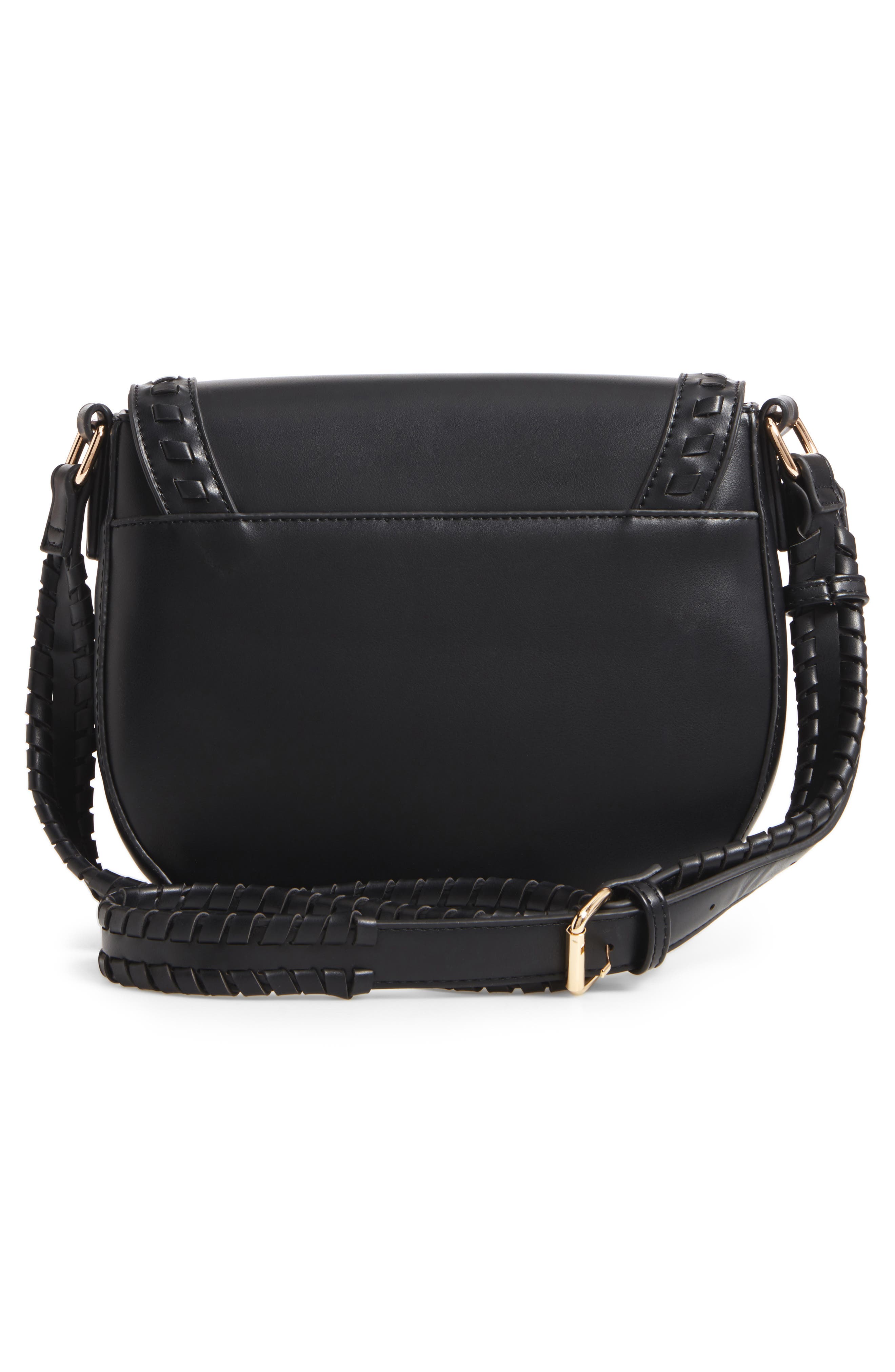 Clovey Faux Leather Saddlebag, Alternate, color, BLACK
