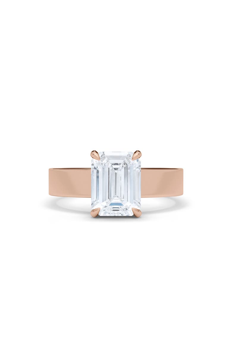 HauteCarat Emerald Cut Cigar Lab Created Diamond Ring, Alternate, color, 2.00Ctw 18K Rose Gold