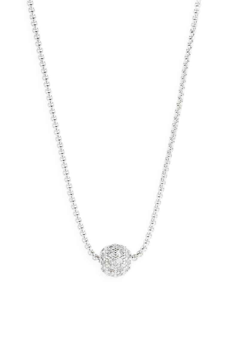 NORDSTROM RACK Pavé Ball Pendant Necklace, Main, color, Clear- Silver