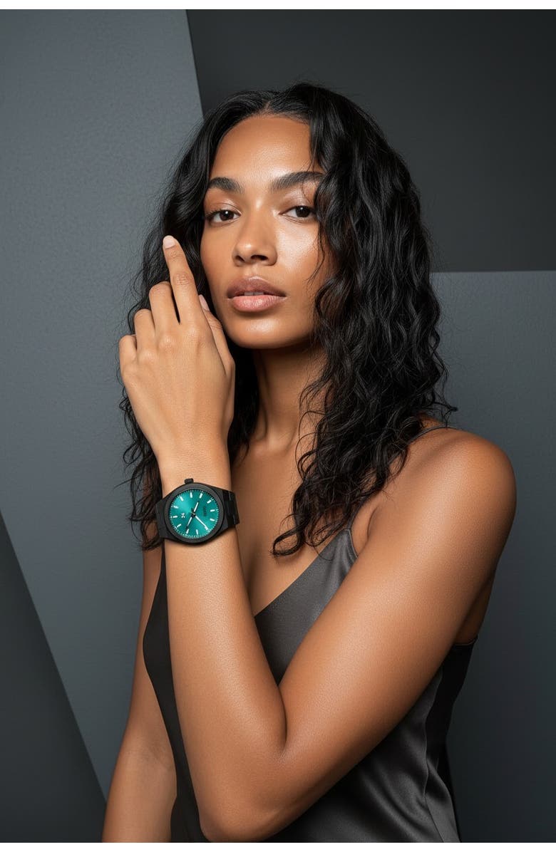 NCMPRBL Elevate Link Maldives Bracelet Watch, 42MM, Alternate, color, Black/Aqua