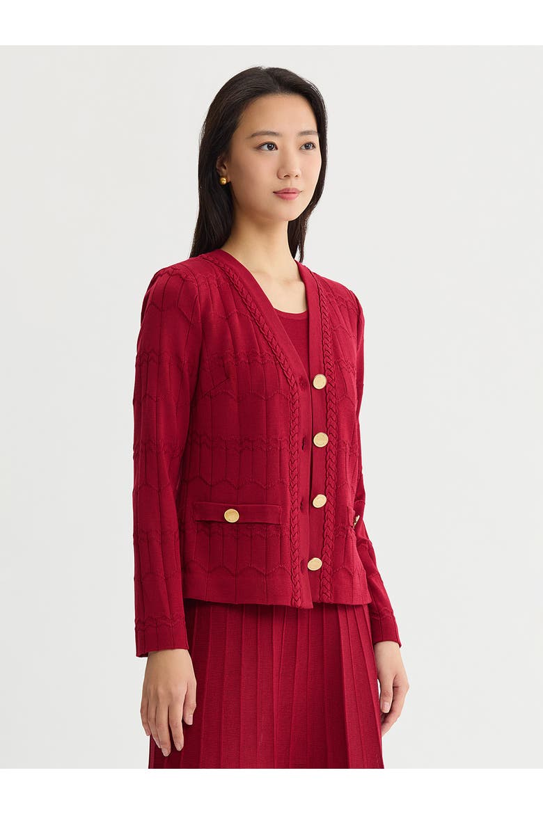 Heritage Braided Trim Knit Cardigan, Alternate, color, Scarlet Red