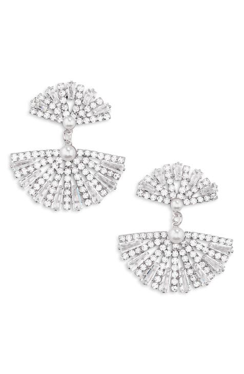 Crystal & Faux Pearl Fan Drop Earrings