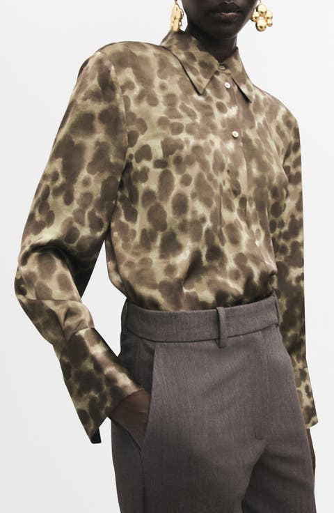 Print Satin Shirt (Plus)