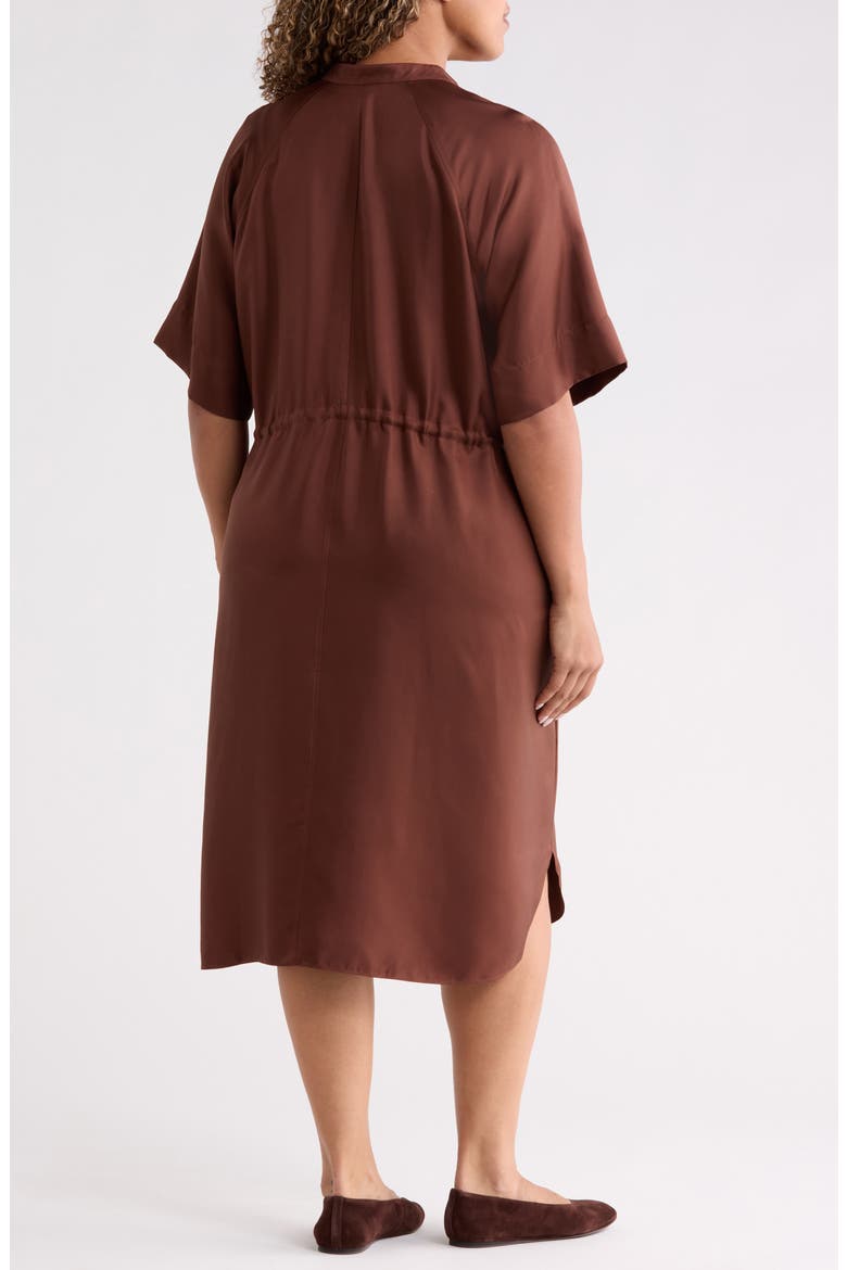 Silk Mandarin Collar Midi Dress, Alternate, color, TRUFFLE