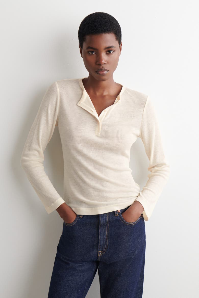Ribbed Wool Henley Top, Main, color, IVORY