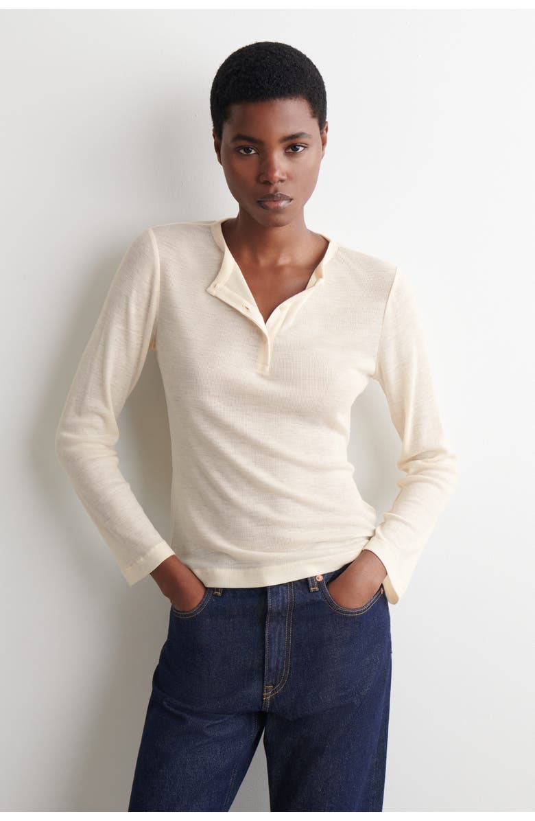 COS Ribbed Wool Henley Top, Main, color, Ivory