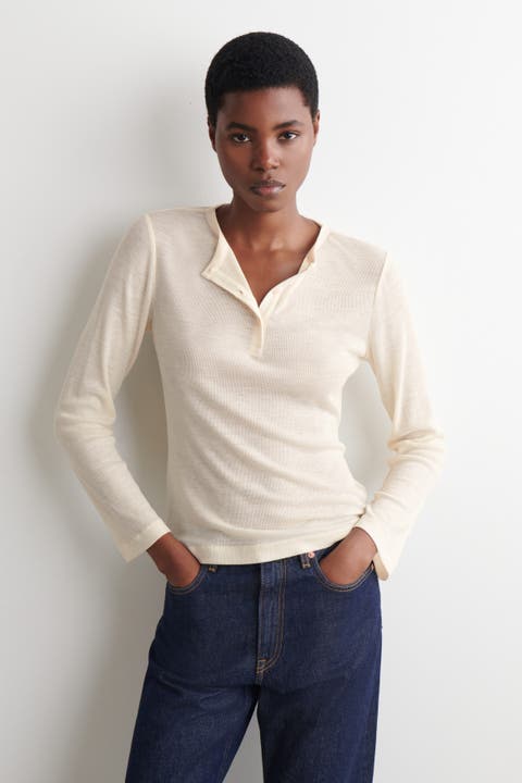 Ribbed Wool Henley Top