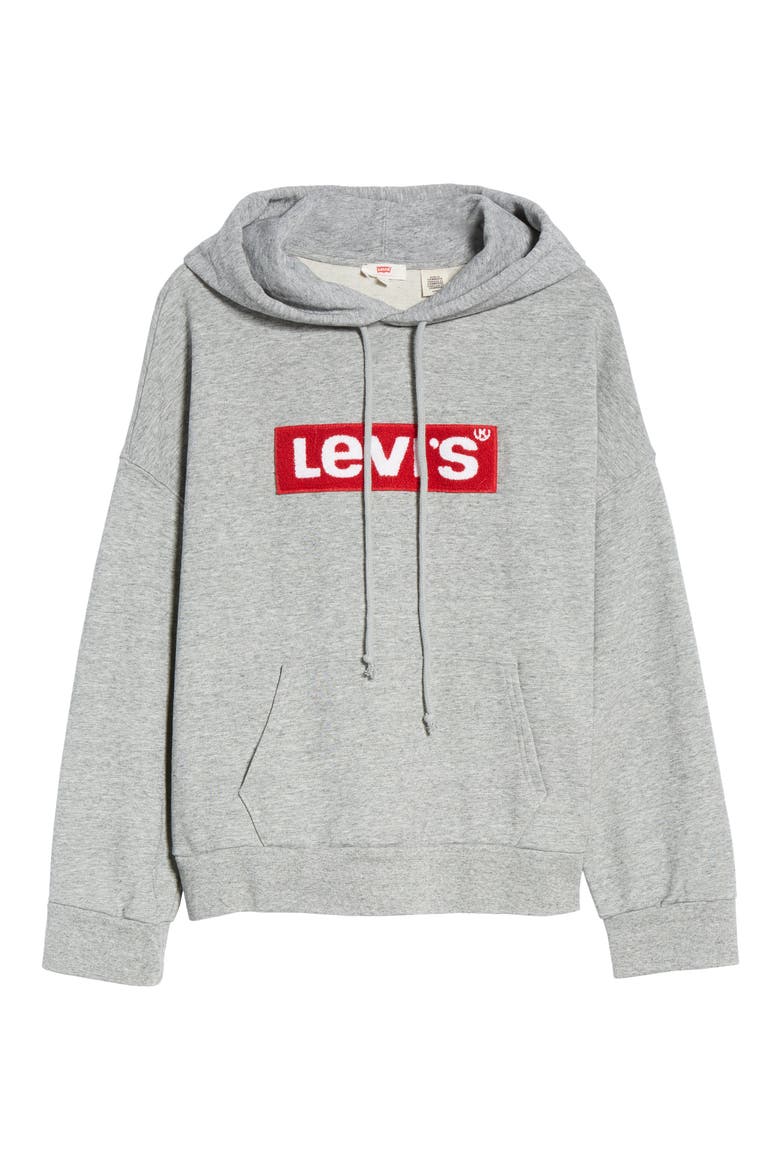Levi's® Logo Patch Oversize Hoodie, Alternate, color, SMOKESTACK HEATHER