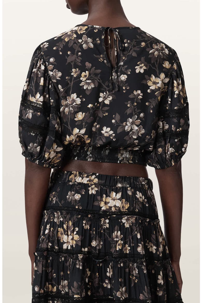 Floral Lace Trim Top, Alternate, color, VINE BLACK