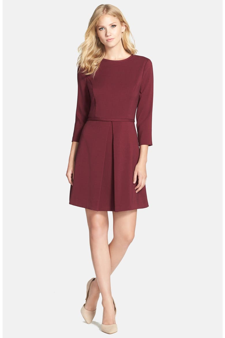 Pleated Crepe Fit & Flare Dress, Alternate, color, OXBLOOD
