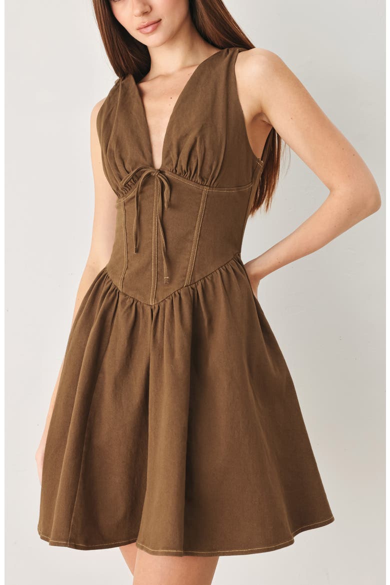 Stretch Cotton Corset Dress, Alternate, color, BROWN