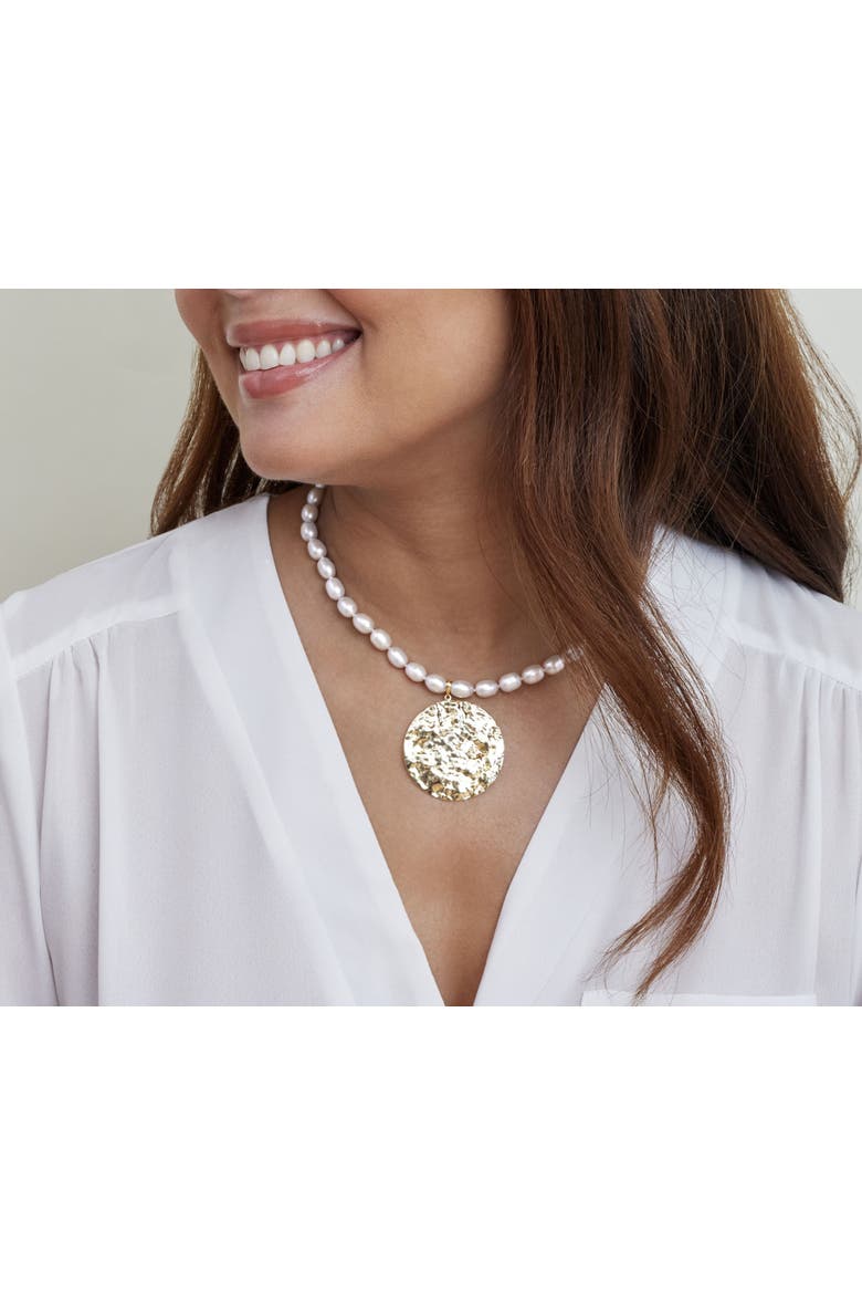 6.5-7.0mm White Freshwater Oval Pearl Evan Necklace, Alternate, color, Yellow Gold Fill