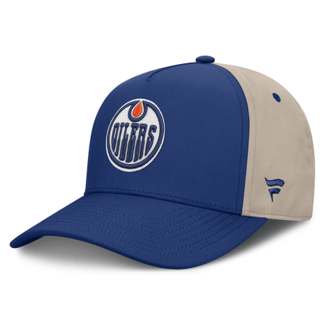 Men's Fanatics Royal/Tan Edmonton Oilers 2026 Stanley Cup Playoffs Locker Room Adjustable Hat
