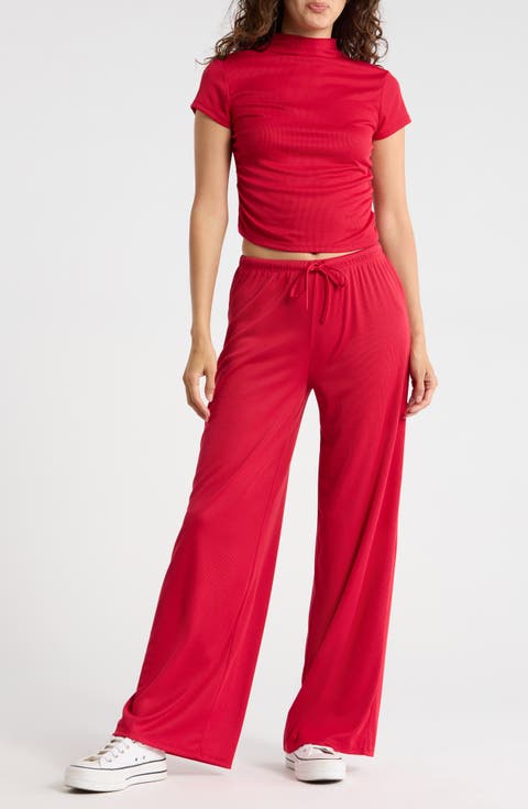 Funnel Neck Short Sleeve Top & Pants Set