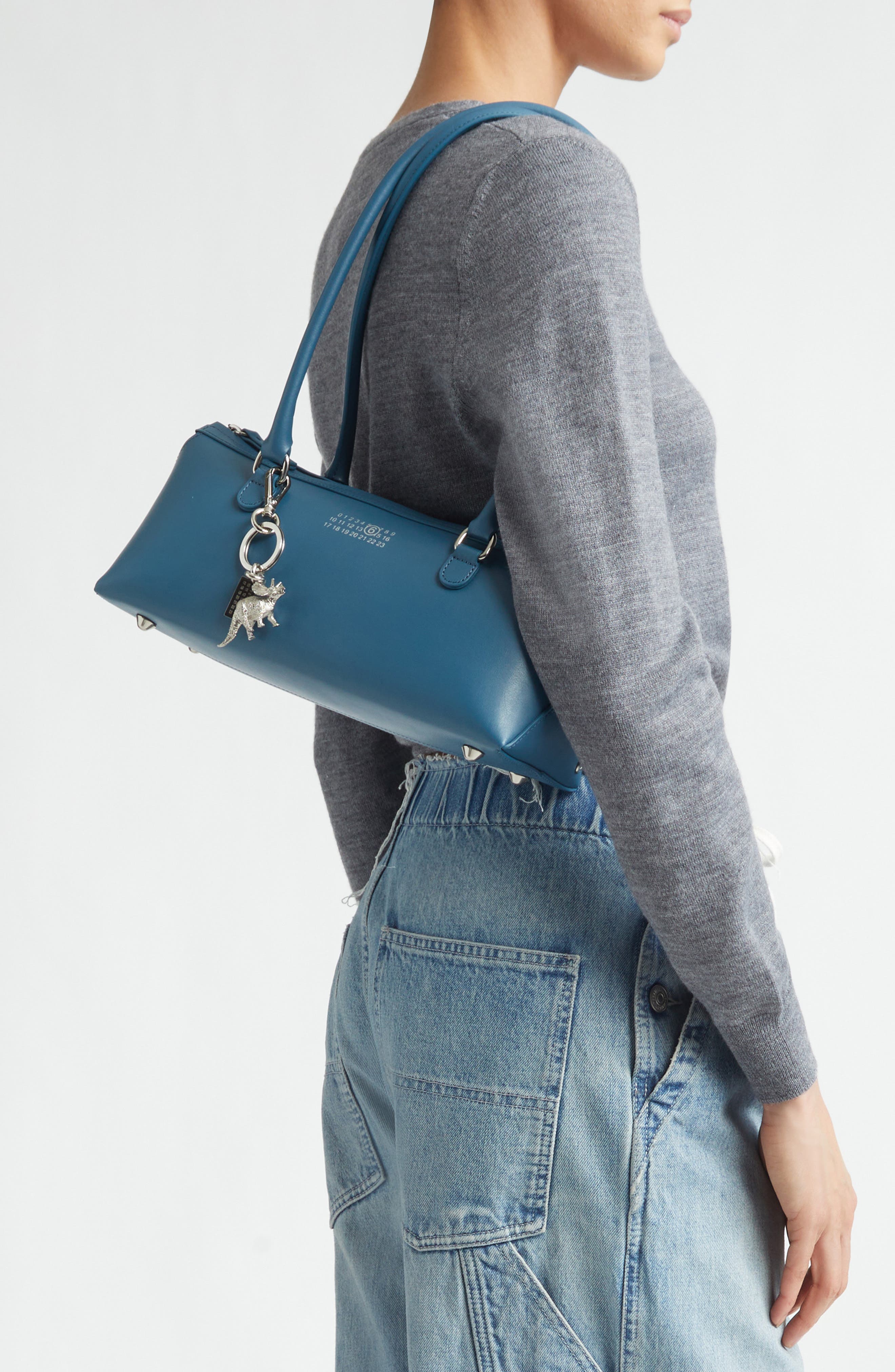 Medium New Bauletto Leather Shoulder Bag, Alternate, color, PETROL
