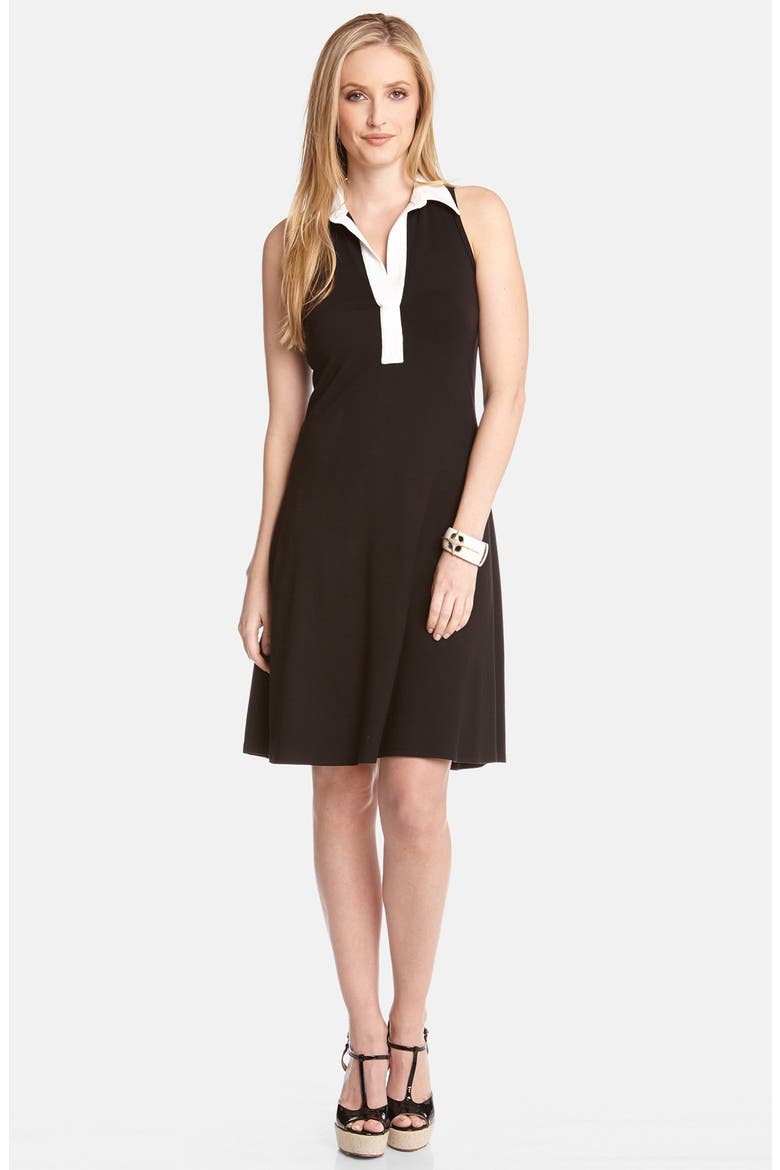 Contrast Placket Fit & Flare Shirtdress, Main, color, BLACK/ WHITE
