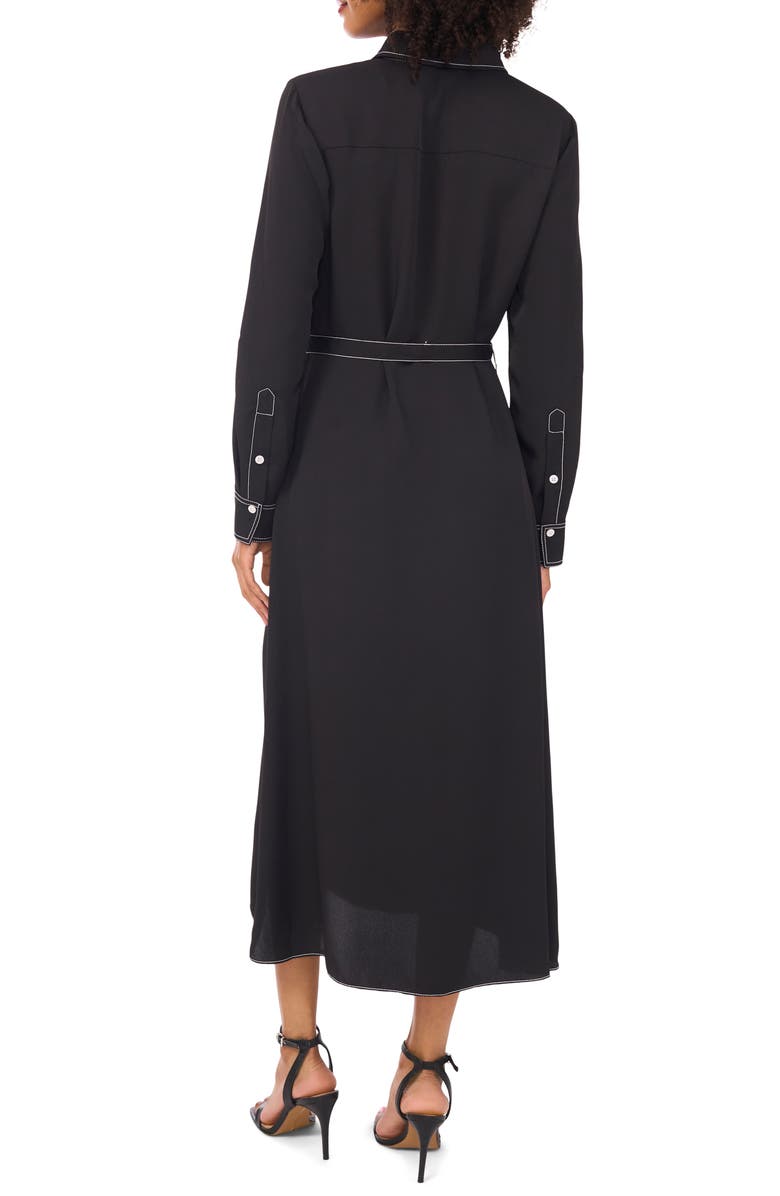 Vince Camuto Long Sleeve Contrast Stitch Shirtdress, Alternate, color, Rich Black