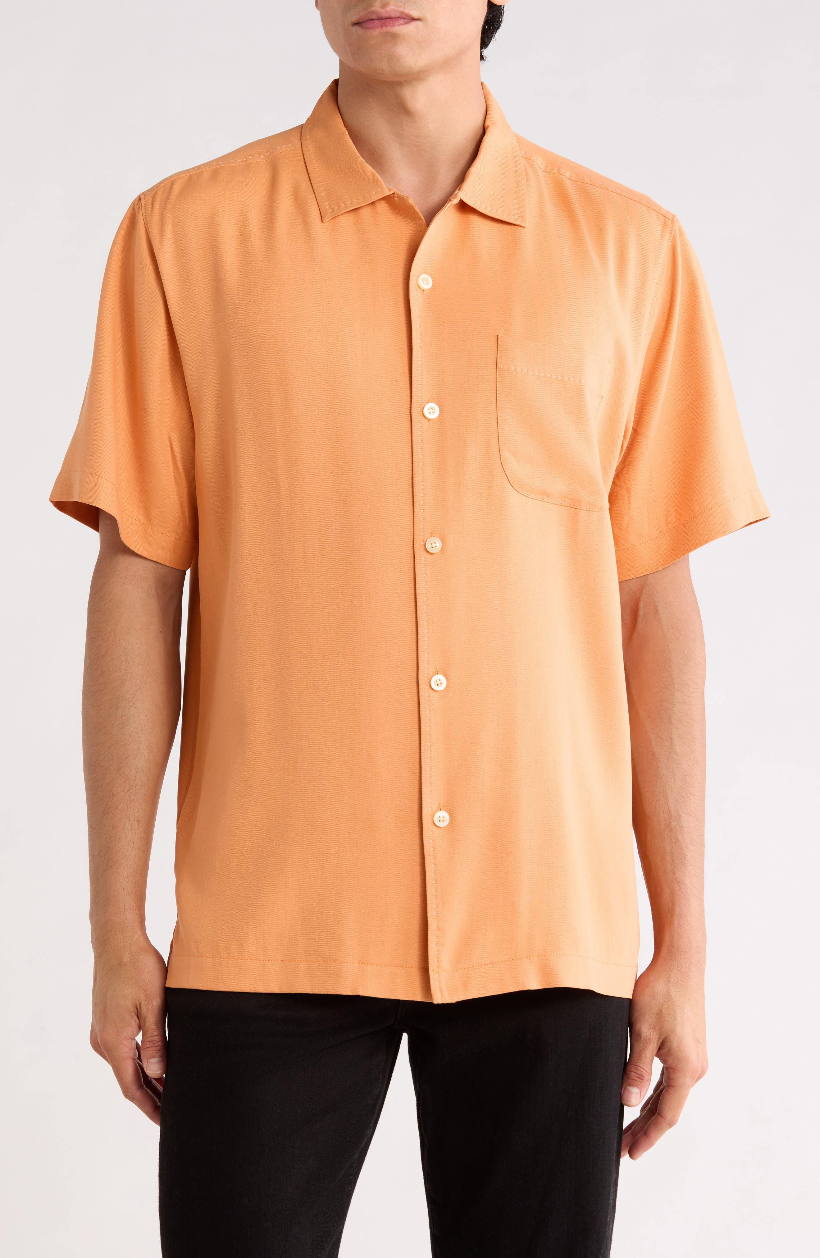 Tommy Bahama Herringbone Short Sleeve Silk Button-Up Camp Shirt