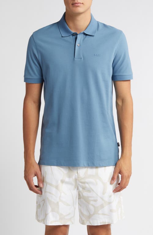 BOSS Pallas Solid Cotton Polo in Light Blue 