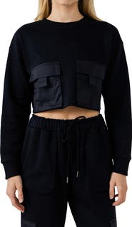 Grey Lab Crop Pocket Cotton Sweatshirt