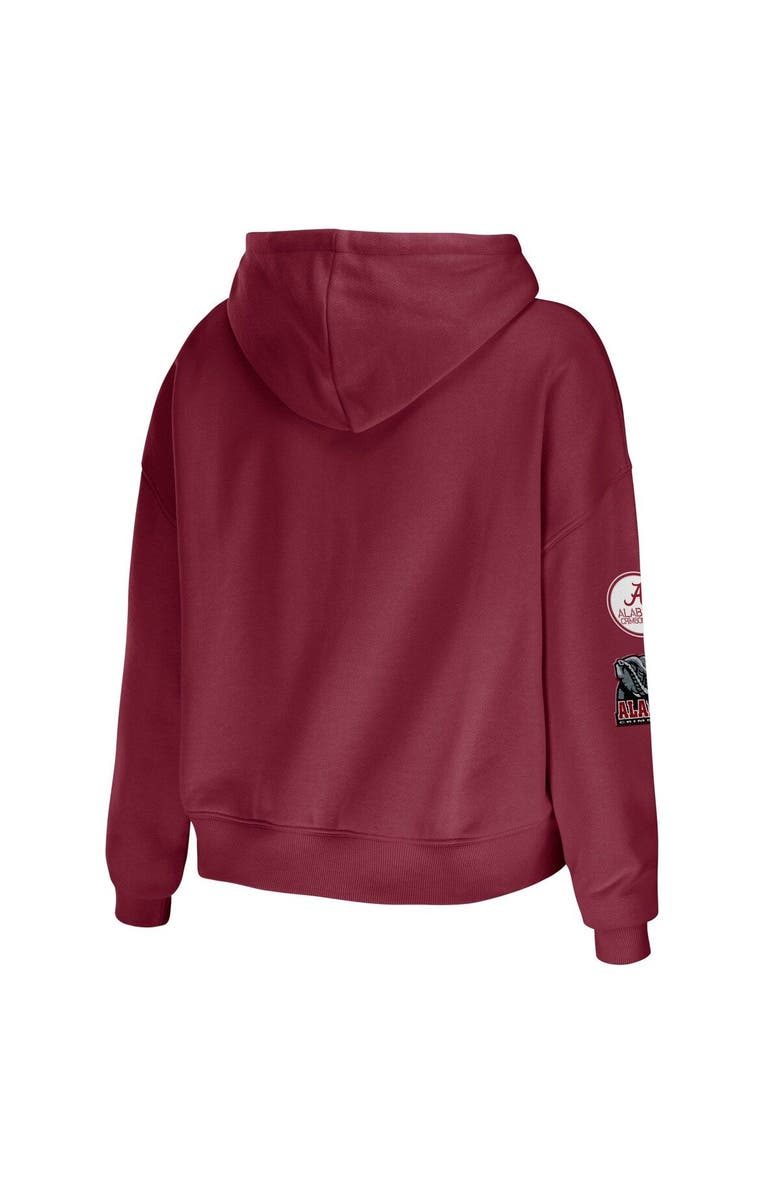 WEAR by Erin Andrews Women's WEAR by Erin Andrews Crimson Alabama Crimson Tide Mixed Media Cropped Pullover Hoodie, Alternate, color, Crimson