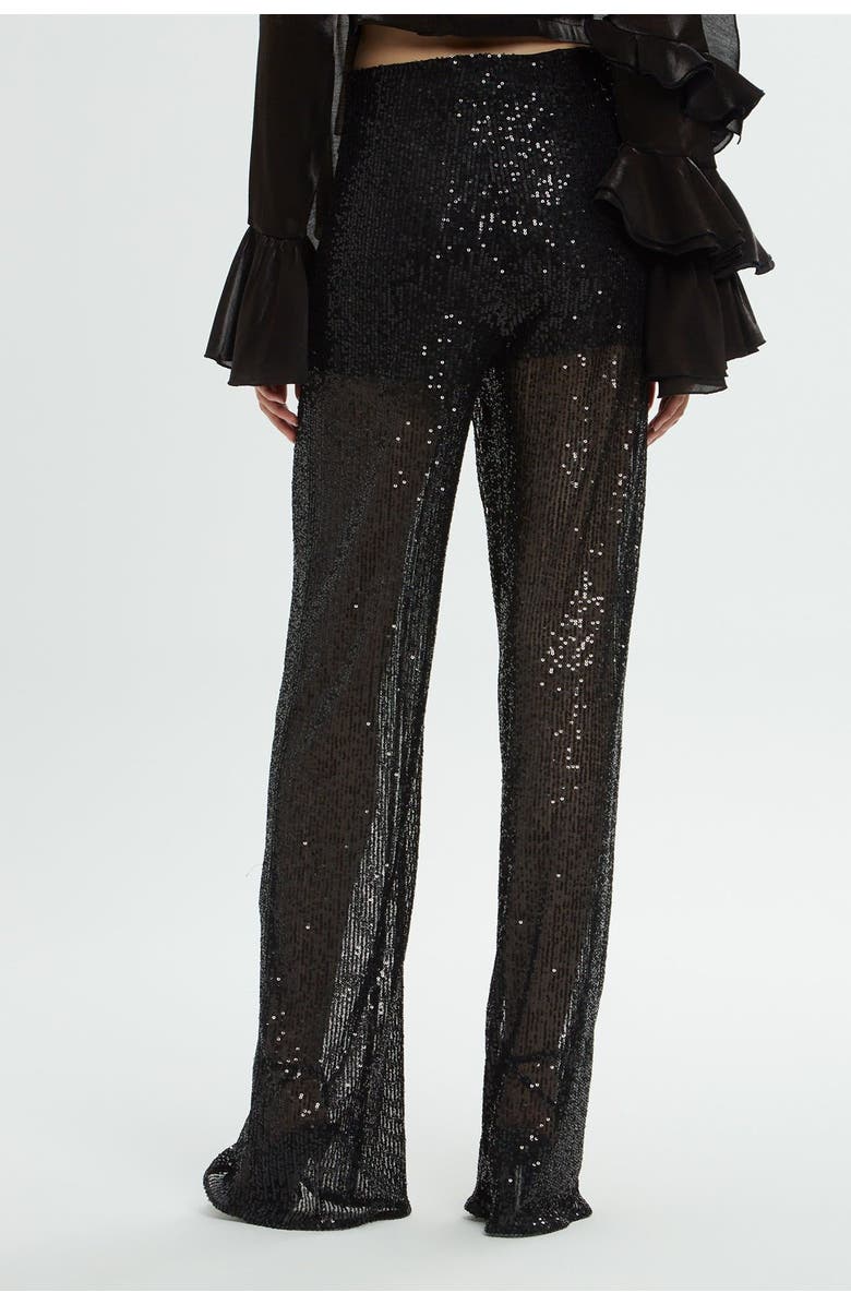 Gizia Side Zipper Sequin Wide Leg Black Trousers, Alternate, color, Black