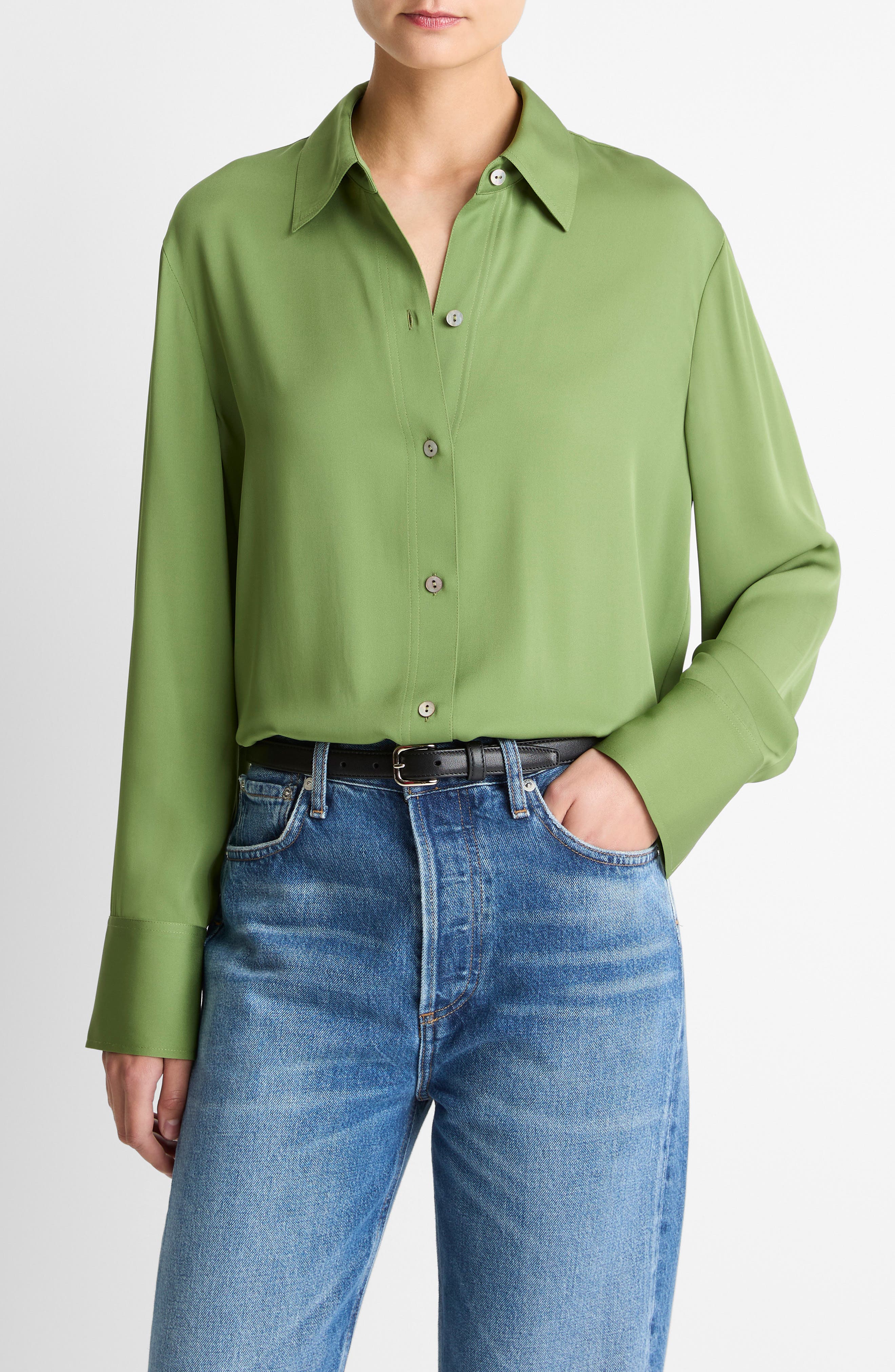 Stretch Silk Button-Up Shirt