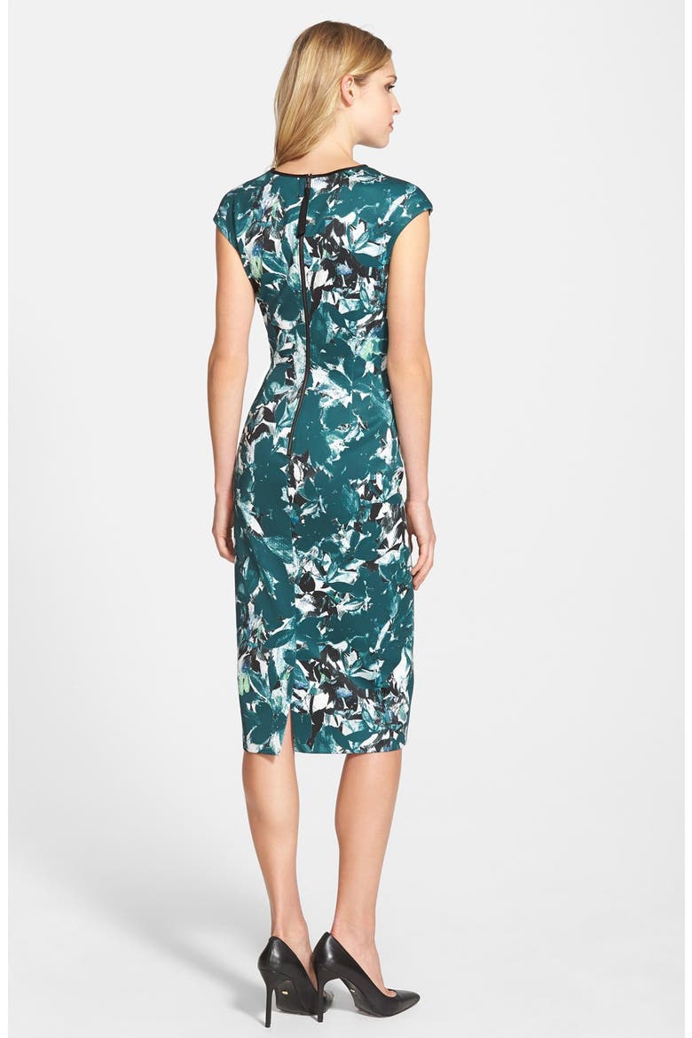'Shadow Branch' Print Scuba Midi Dress, Alternate, color, SOFT WHITE/ FOREST GREEN