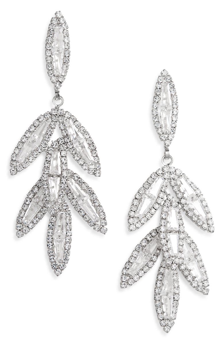 Tasha CZ Leaf Drop Earrings, Main, color, Silver Crystal Cubic Zirconia