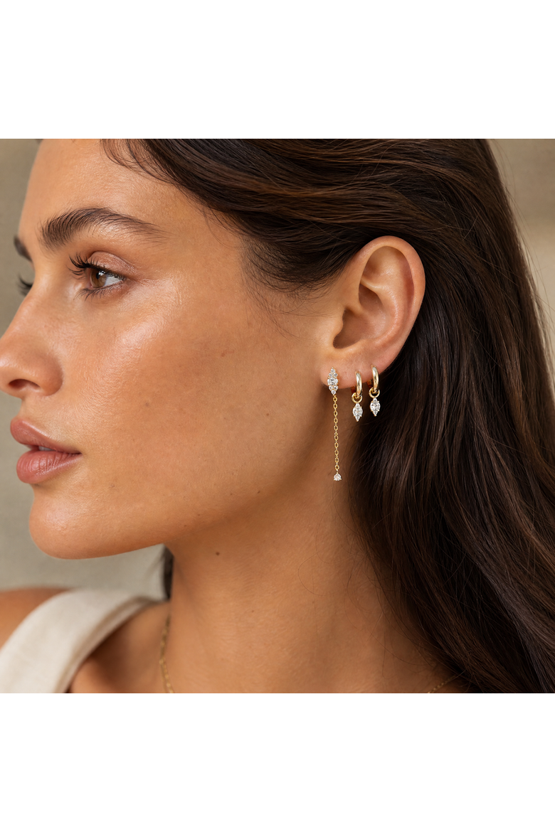 CZ Marquise Dangle Huggie Earring, Alternate, color, Gold